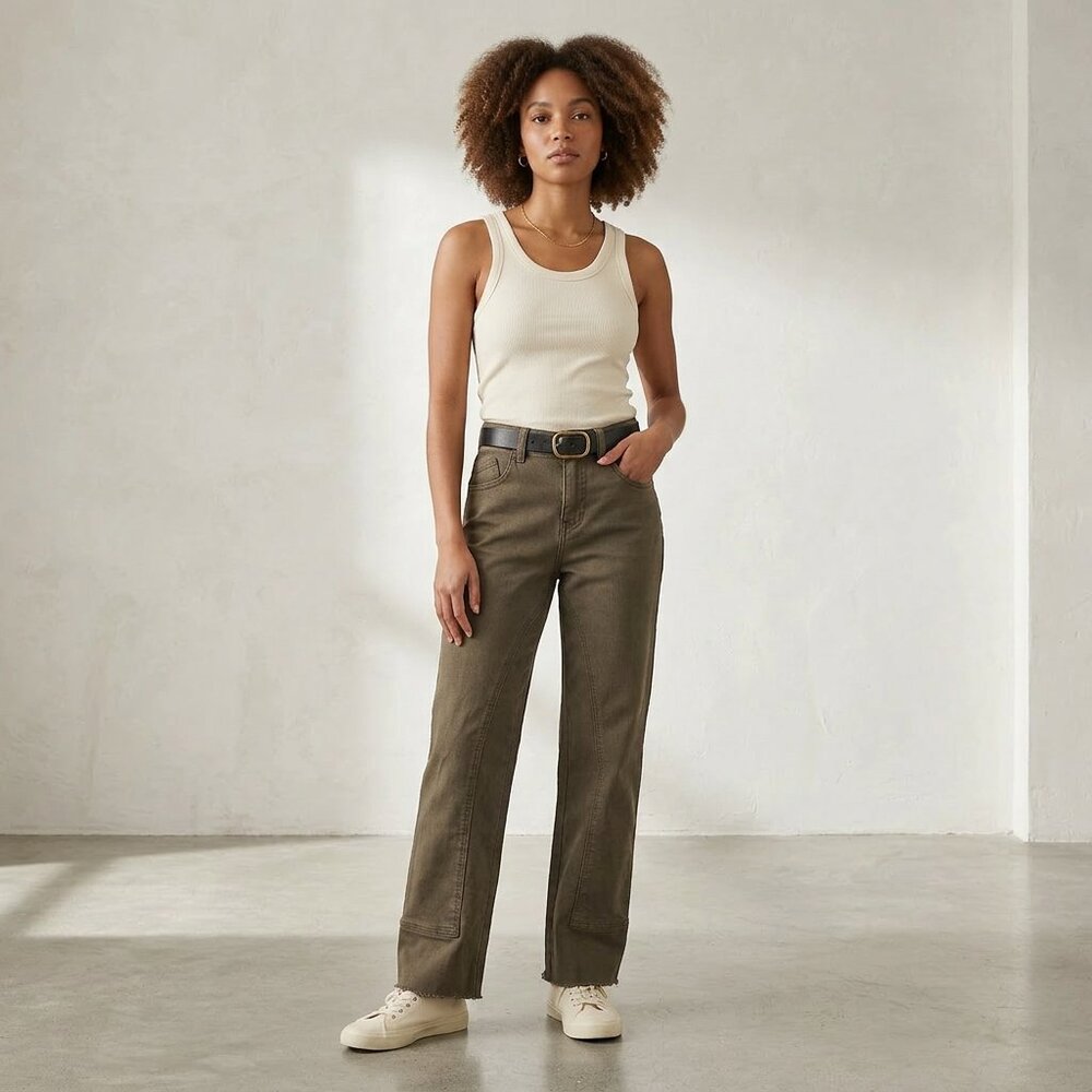 We The Free People Light Brown Raw Hem Denim Pants Size 26 Straight Leg